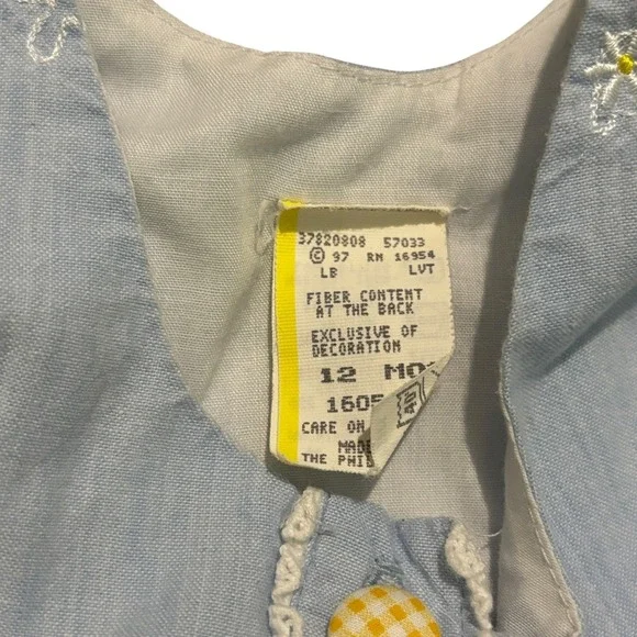 Vintage Easter Outfit Baby Girls 12M Bunny 90s Blue Embroidered Romper Jumper - Picture 4 of 7